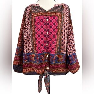 FIGUEROA & Flower Boho Floral Button-Down Blouse - Size XL